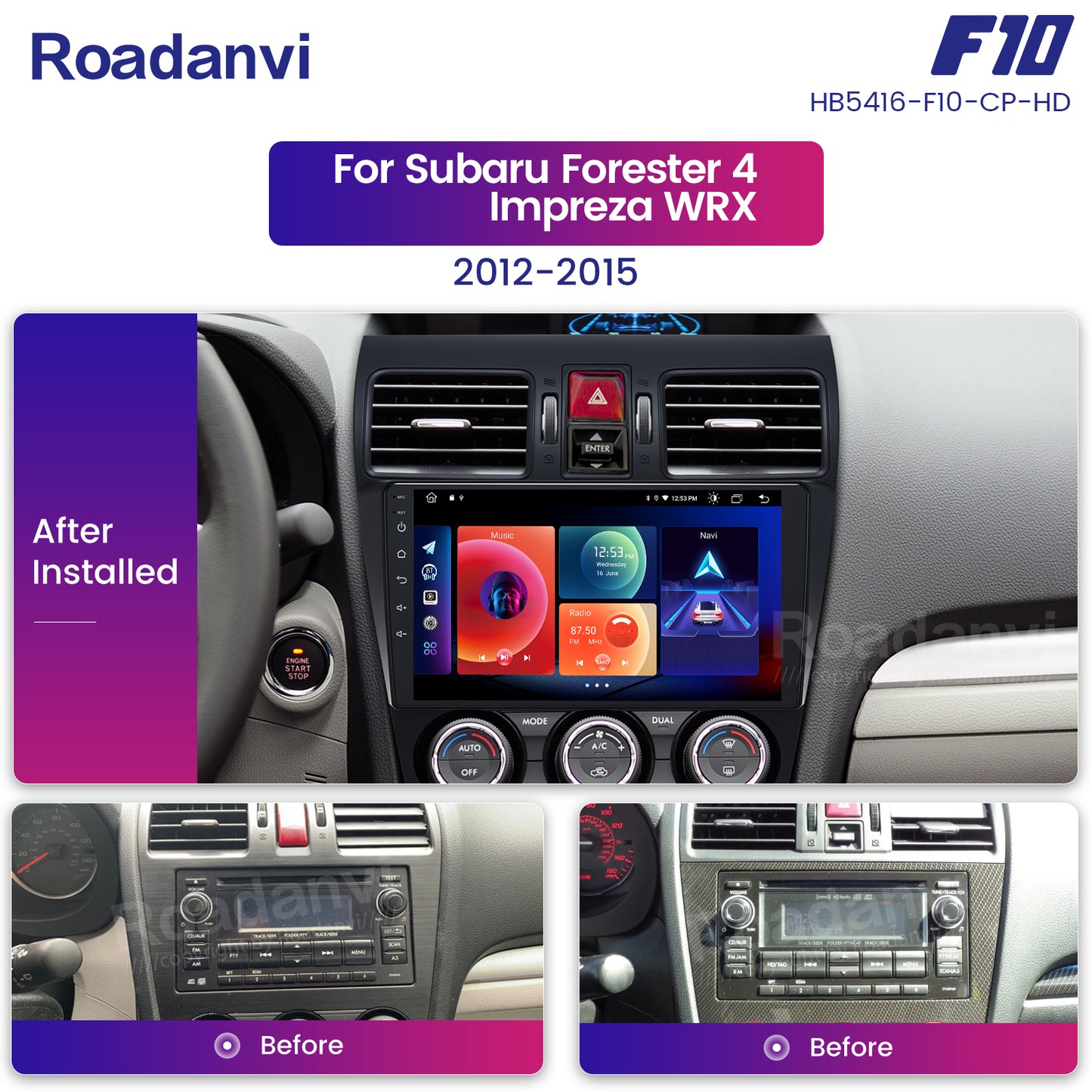 Roadanvi F10 For Subaru Forester 4 Impreza WRX 2012 2013 2014 2015 Car Stereo Apple Carplay IPS Screen 9 Inch 4G RAM Wifi GPS Navigation