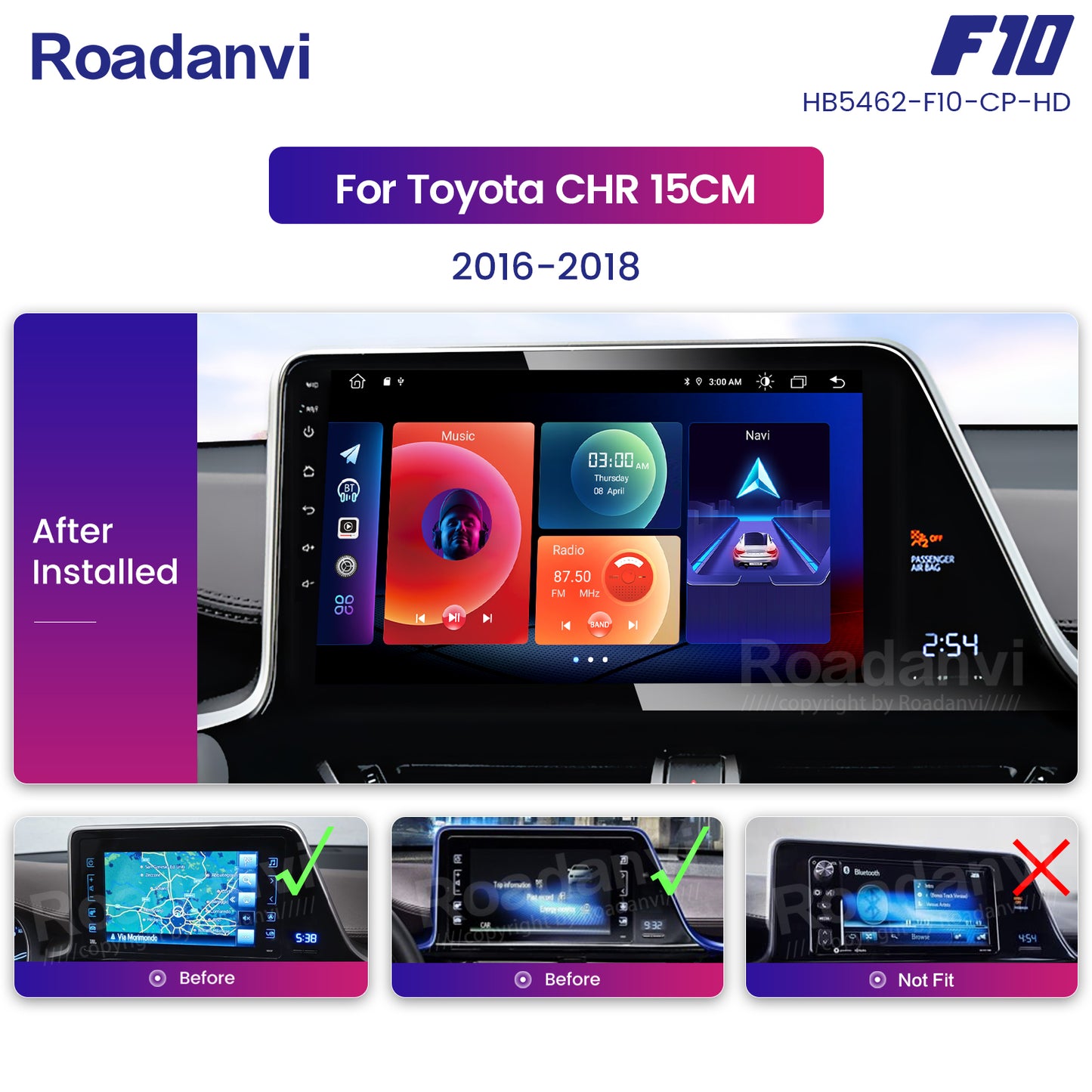 Roadanvi F10 For Toyota CHR 2016 2017 2018 Car GPS Navigation 10.2 Inch Touch screen TDA7851 Android Auto Stereo