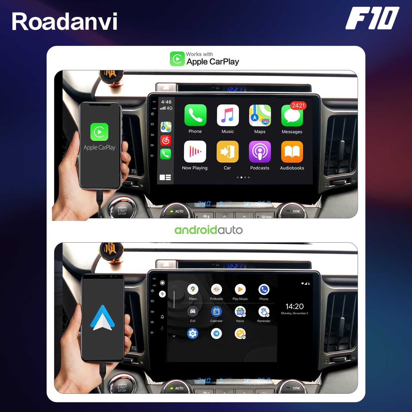 Roadanvi F10 For Toyota RAV4 2012 2013 2014 2015 2016 2017 Car Radio Apple Carplay GPS 64G ROM 10.2 Inch IPS Screen Audio