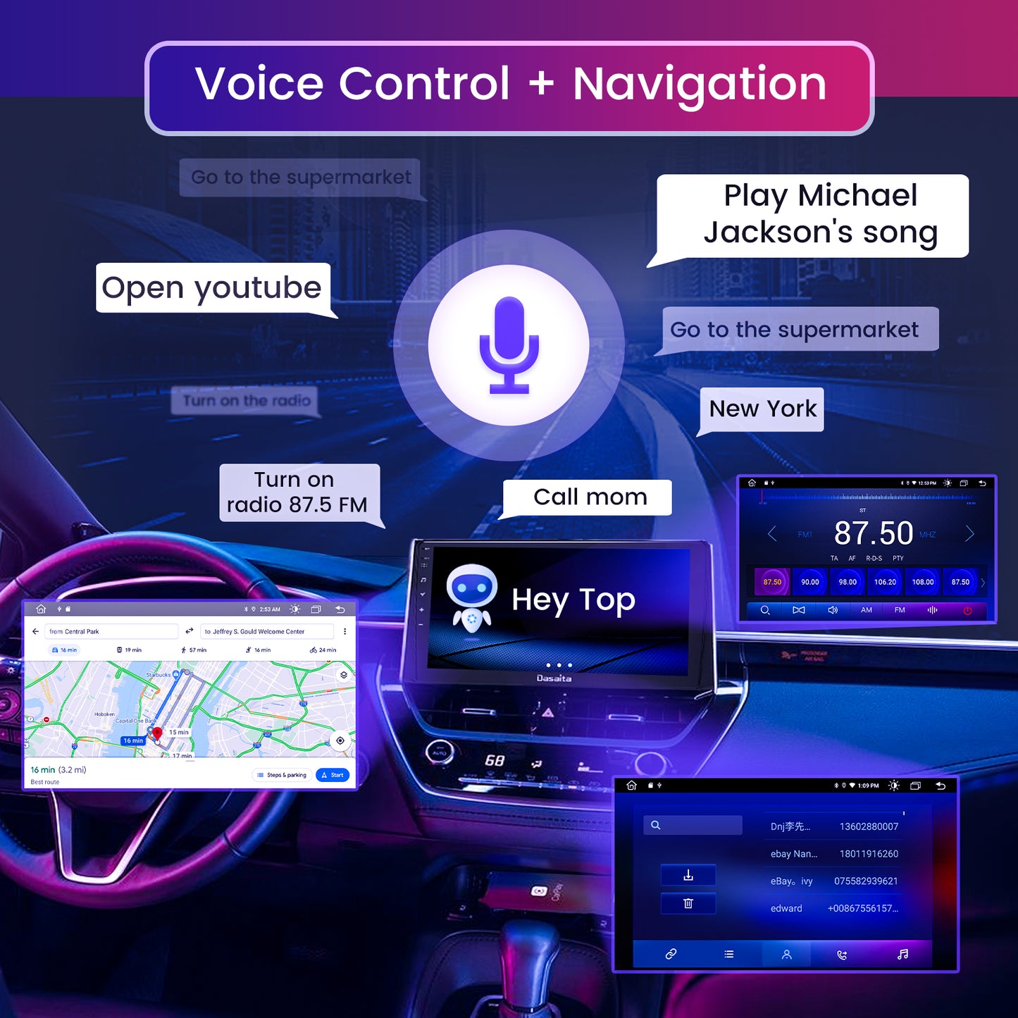 Roadanvi F10 for 2 din Universal Car Stereo Deachtable Rotatable 10.2" Screen AI Voice Control Apple Carplay Android Auto Touch Screen 8G 128G GPS Navigation