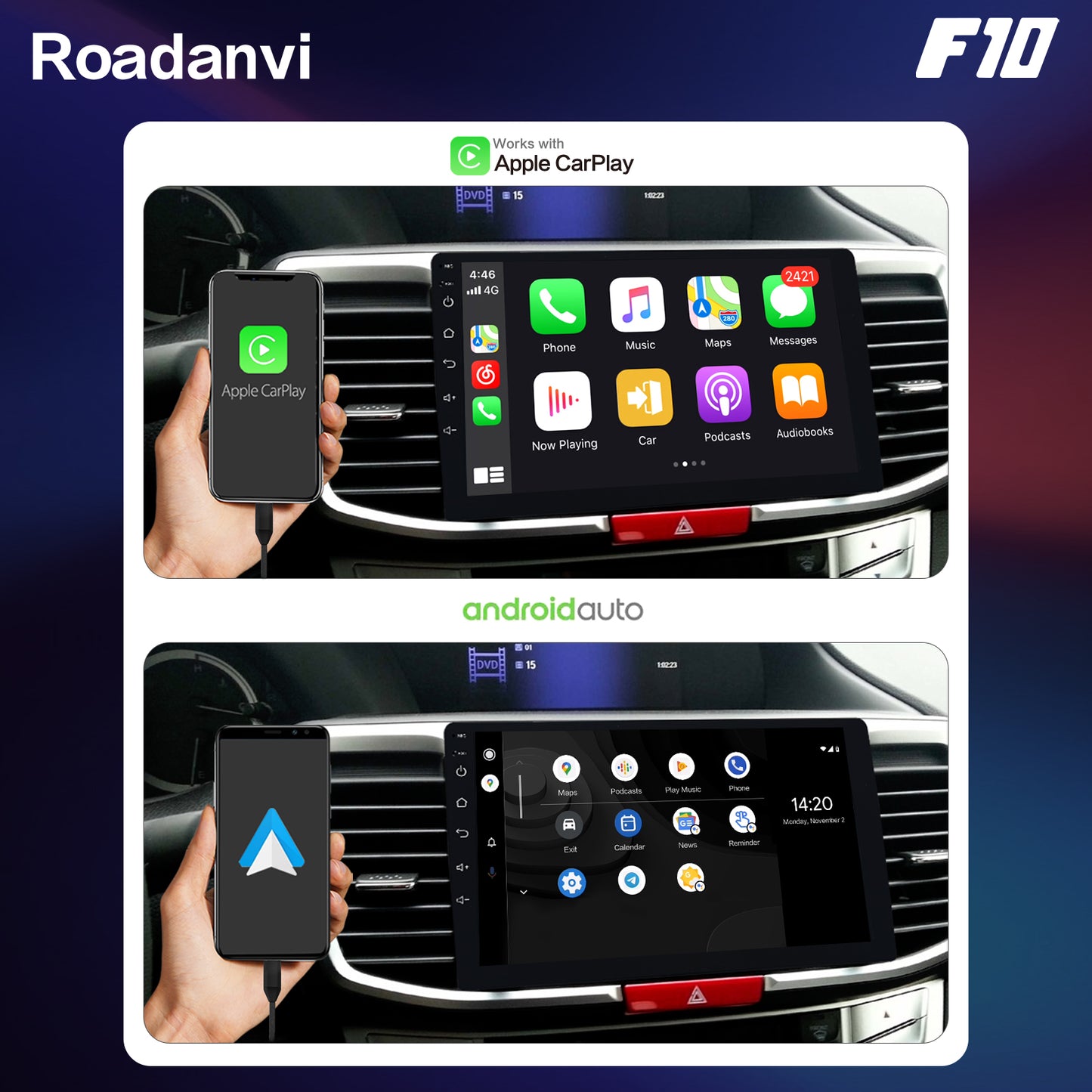 Roadanvi F10 For Honda Accord 2013 2014 2015 2016 2017 Car Stereo Android 10 IPS Screen 10.2 Inch 1280*720 4G RAM Wifi Head Unit