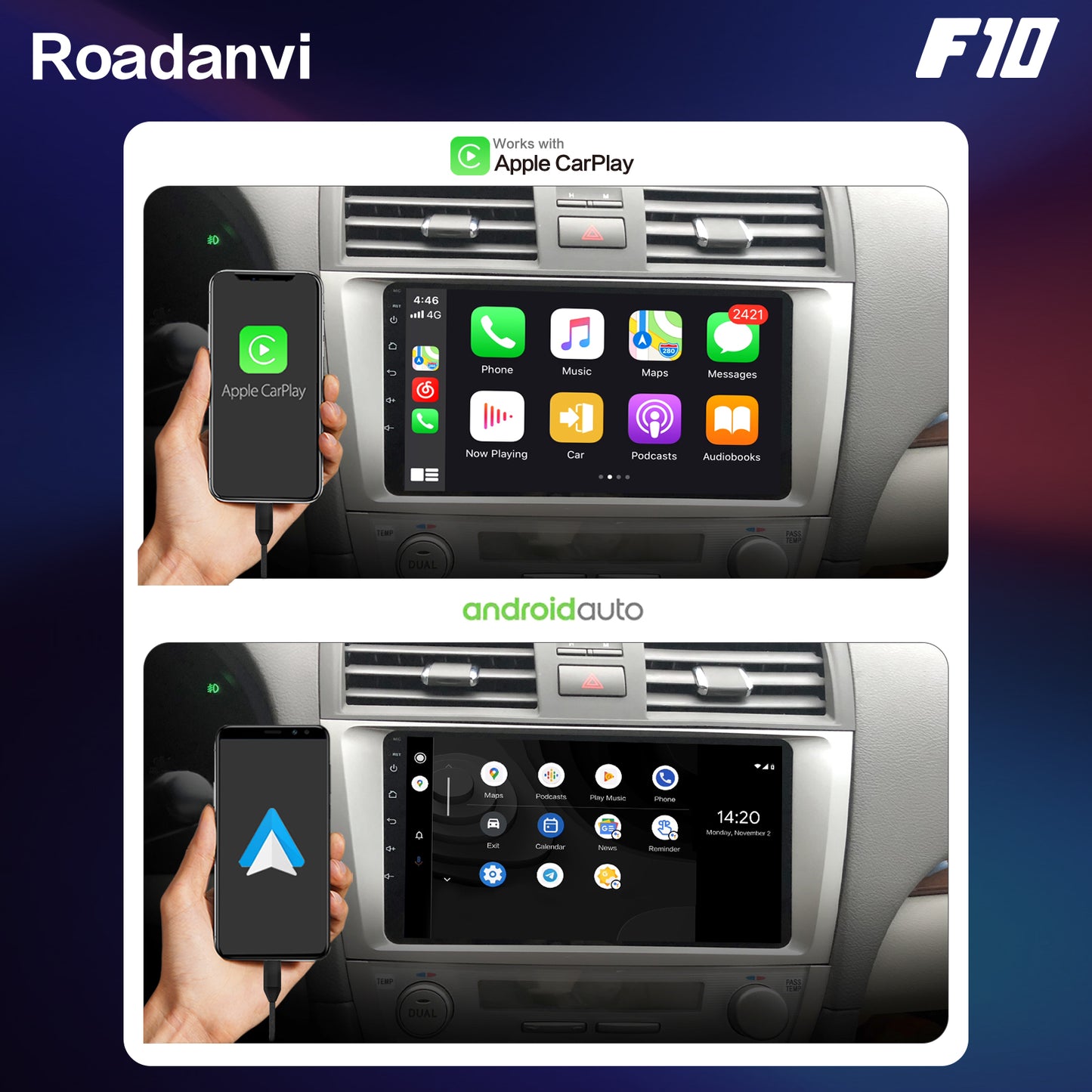 Roadanvi F10 For Toyota Camry 2007 2008 2009 2010 2011 Car Stereo 2.5D Touch Screen Apple Carplay 4G RAM TDA7851 GPS Navigation