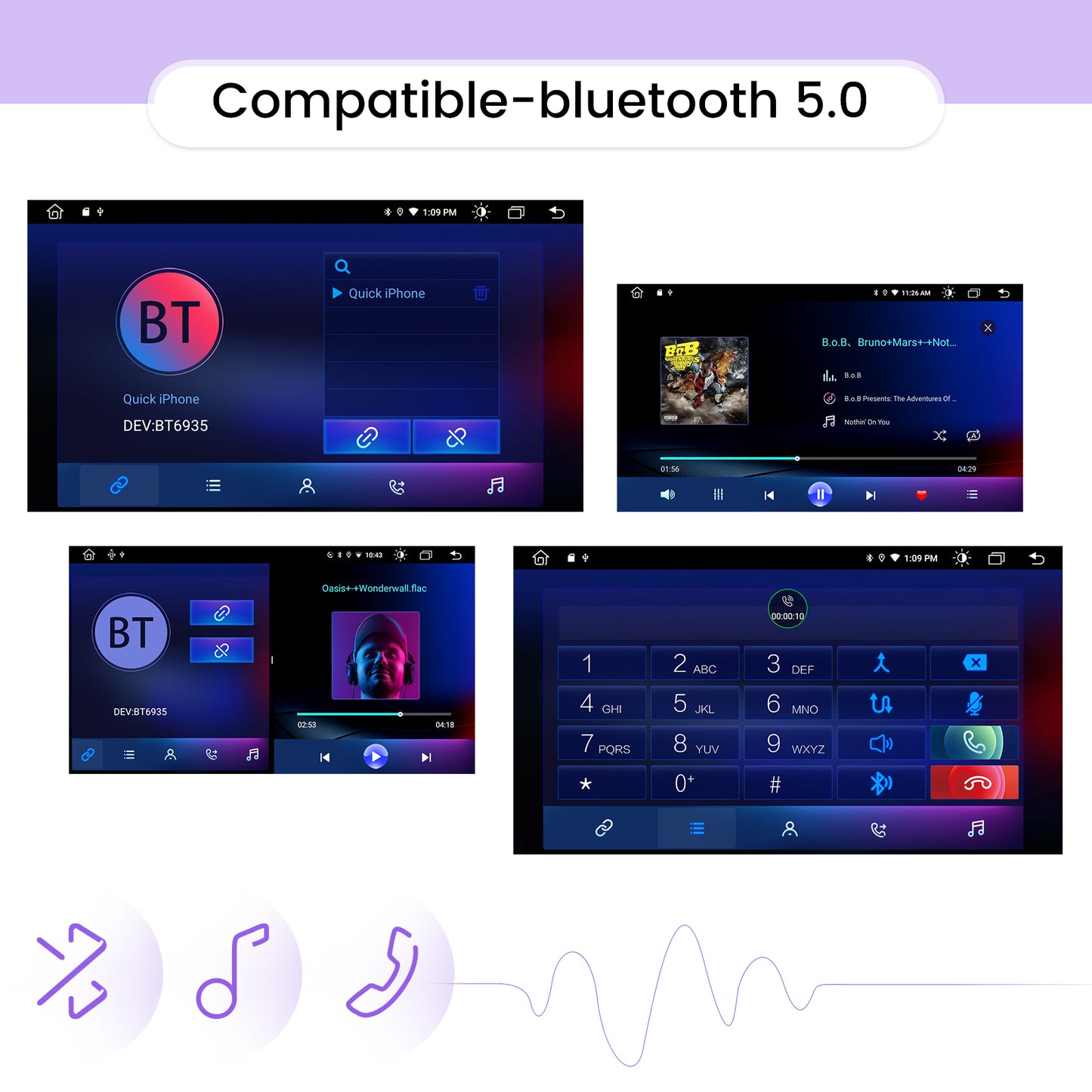 Roadanvi F10 for 2 din Universal Car Stereo Deachtable Rotatable 10.2" Screen AI Voice Control Apple Carplay Android Auto Touch Screen 4G 64G GPS Navigation