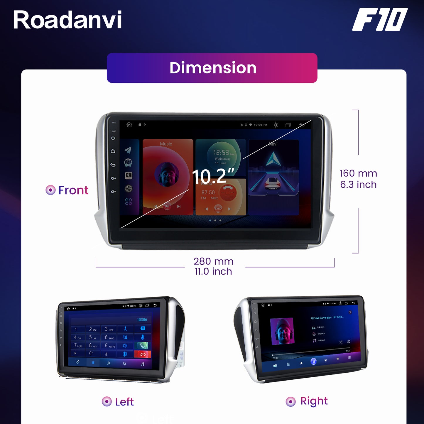 Roadanvi F10 For Peugeot 208 2008 2012 2013 2014 2015 2016 Car GPS Navigation 2.5D Touch Screen Android Video TDA7851 Apple Carplay Radio