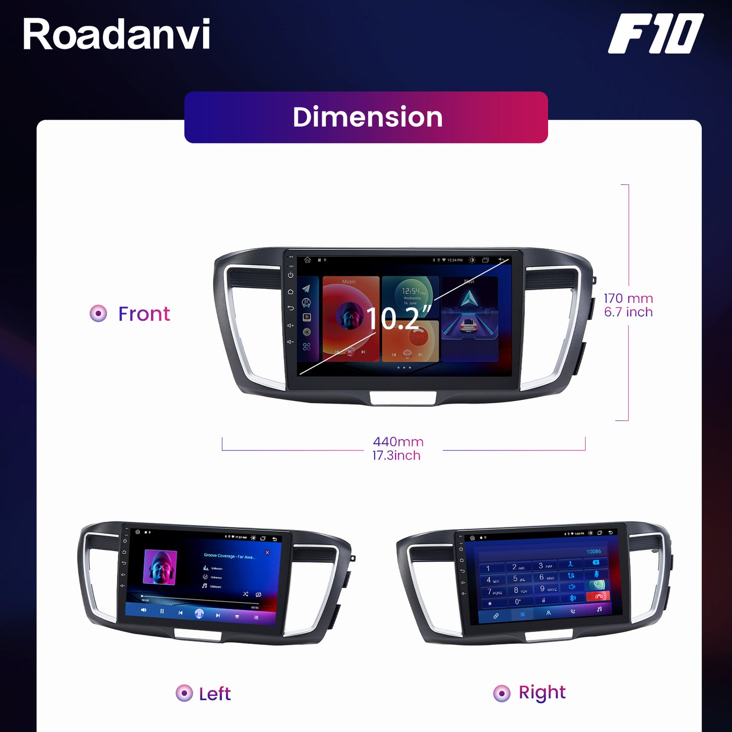 Roadanvi F10 For Honda Accord 2013 2014 2015 2016 2017 Car Stereo Android 10 IPS Screen 10.2 Inch 1280*720 4G RAM Wifi Head Unit