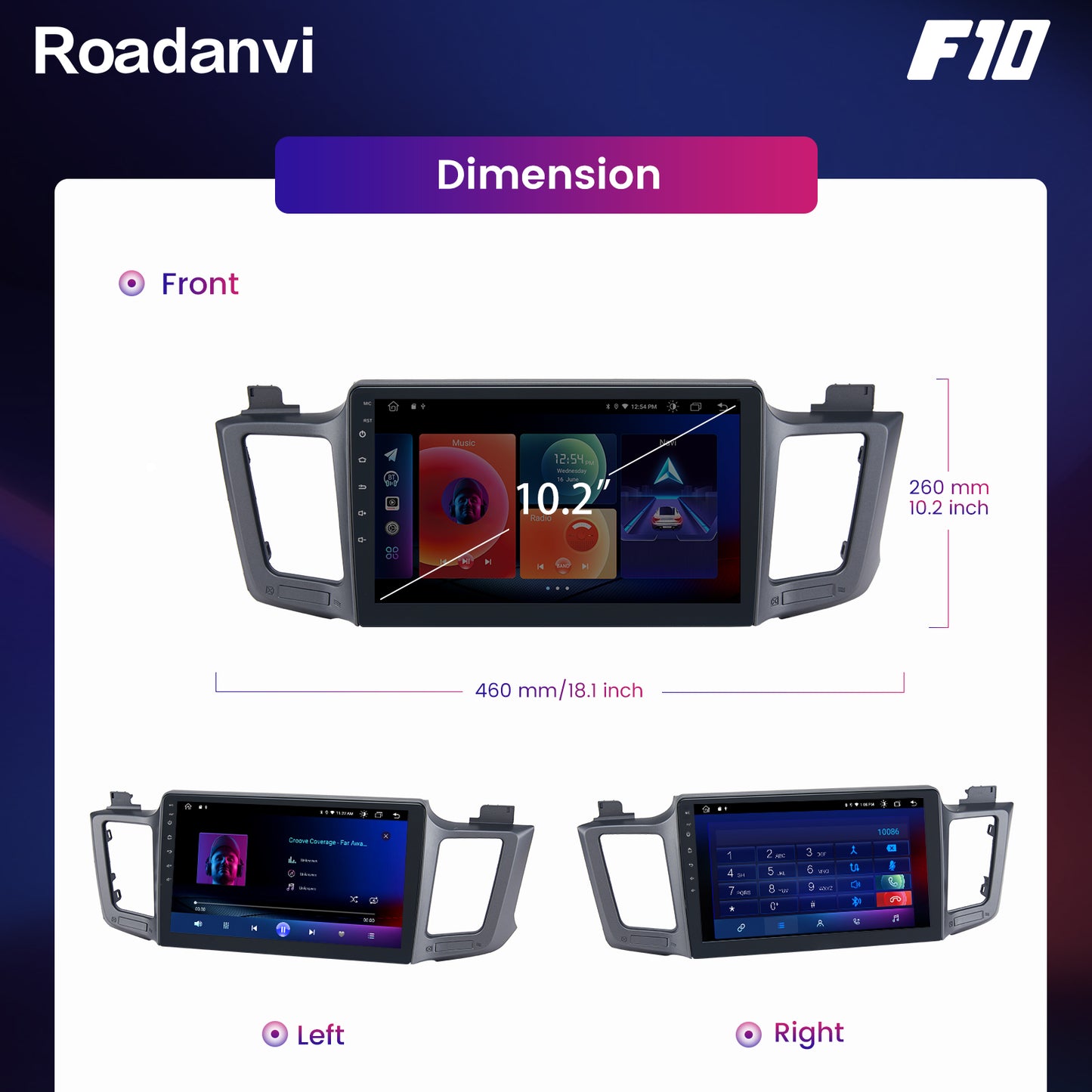 Roadanvi F10 For Toyota RAV4 2012 2013 2014 2015 2016 2017 Car Radio Apple Carplay GPS 64G ROM 10.2 Inch IPS Screen Audio