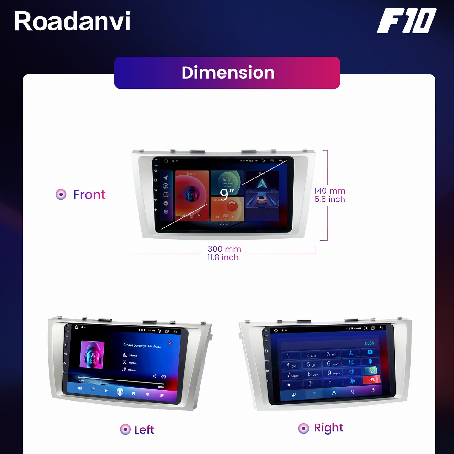 Roadanvi F10 For Toyota Camry 2007 2008 2009 2010 2011 Car Stereo 2.5D Touch Screen Apple Carplay 4G RAM TDA7851 GPS Navigation