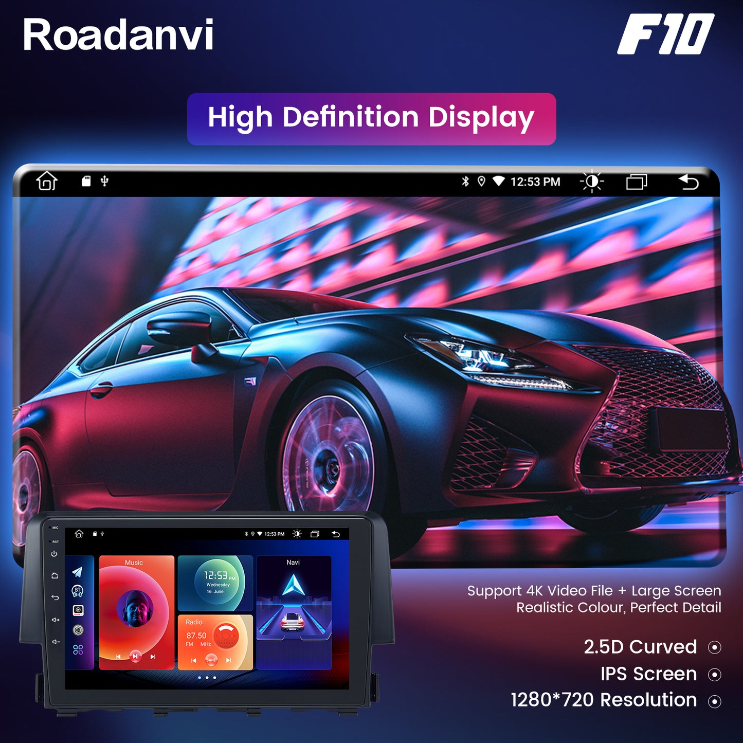 Roadanvi F10 For Honda Civic 2015 2016 2017 Car Stereo 10.2 Inch Touch screen DSP Apple Carplay 1280*720 USB Audio