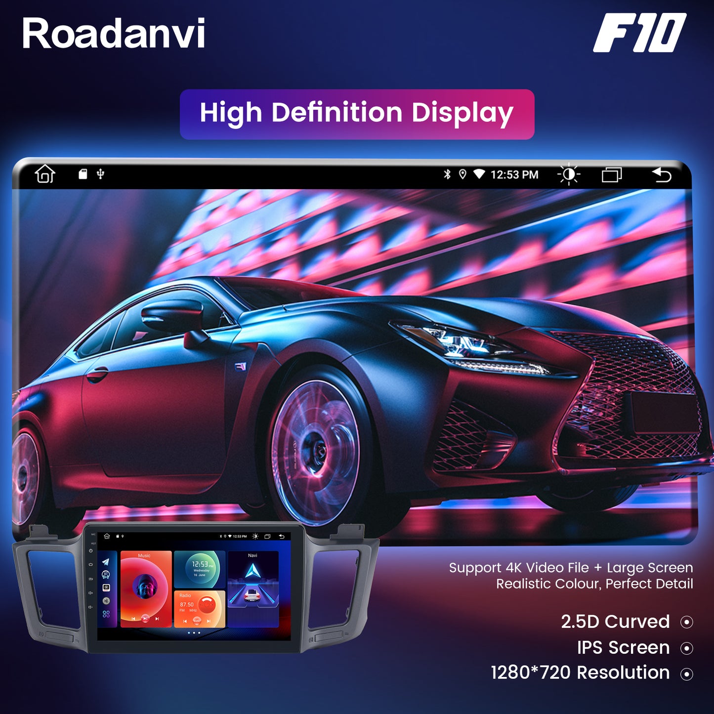 Roadanvi F10 For Toyota RAV4 2012 2013 2014 2015 2016 2017 Car Radio Apple Carplay GPS 64G ROM 10.2 Inch IPS Screen Audio