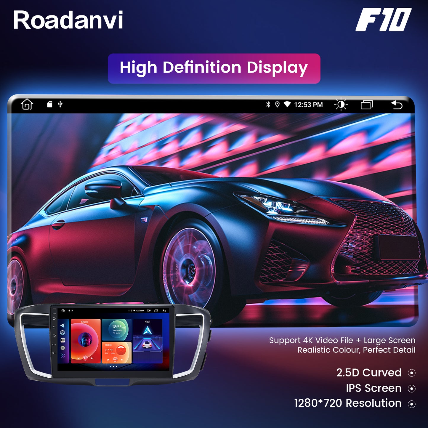 Roadanvi F10 For Honda Accord 2013 2014 2015 2016 2017 Car Stereo Android 10 IPS Screen 10.2 Inch 1280*720 4G RAM Wifi Head Unit