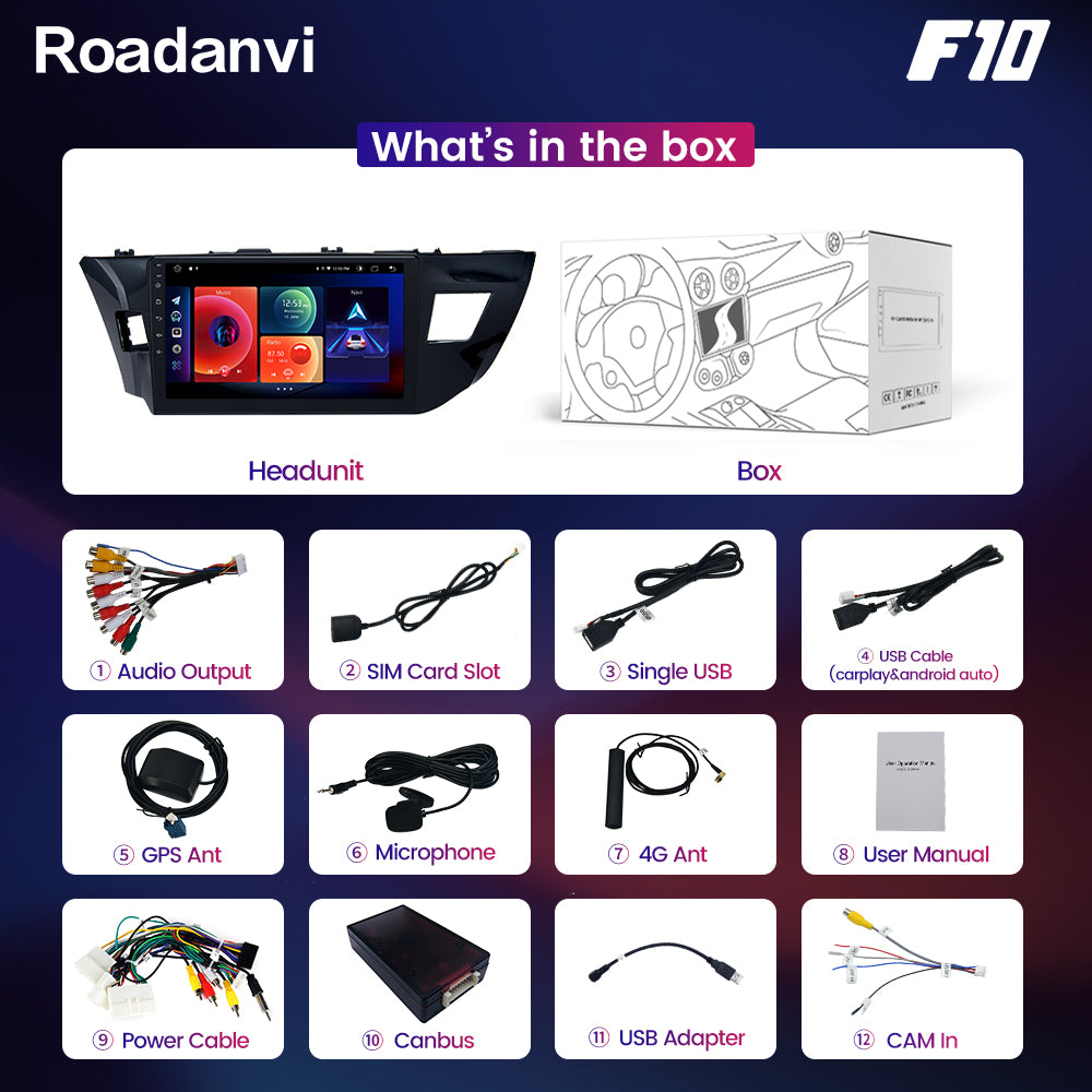 Roadanvi F10 For Toyota Corolla 2014 2015 2016 Car Radio Android Auto 10.2 inch Touch Screen DSP Android 10 Audio