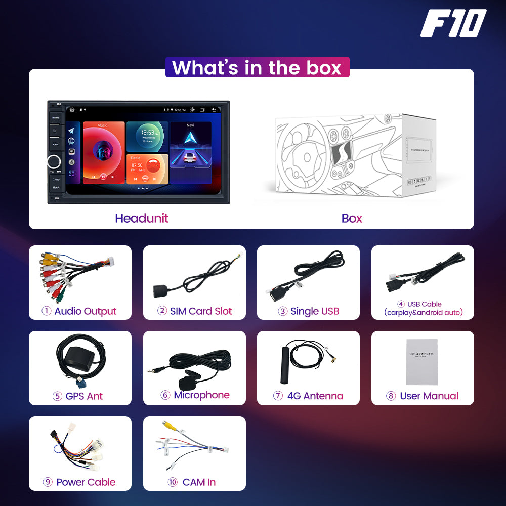 Roadanvi F10 For Toyota Universal Camry Corolla Car Stereo Apple Carplay Android 10 Touch screen 4G RAM DSP TDA7851 GPS Head Unit