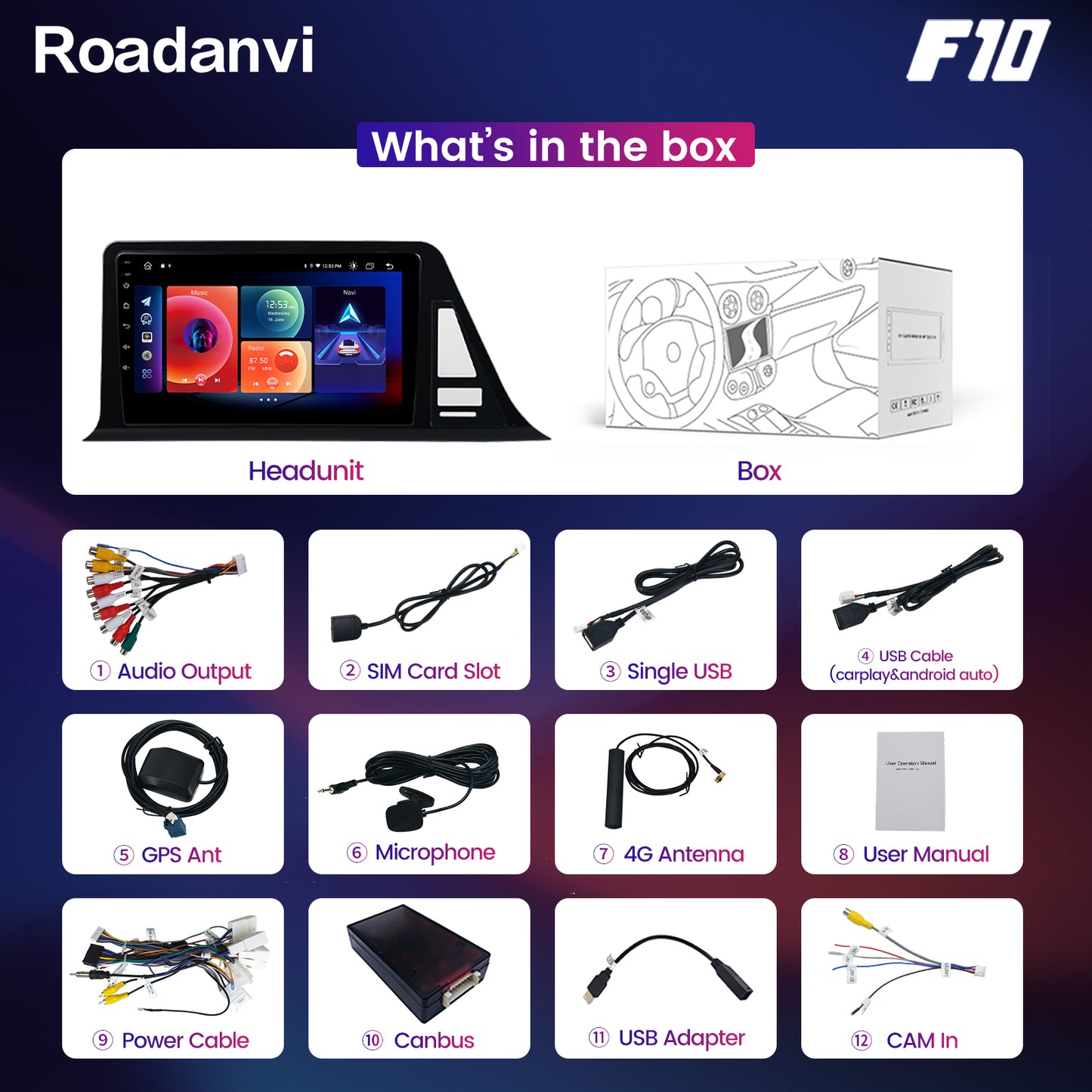 Roadanvi F10 For Toyota CHR 2016 2017 2018 Car GPS Navigation 10.2 Inch Touch screen TDA7851 Android Auto Stereo