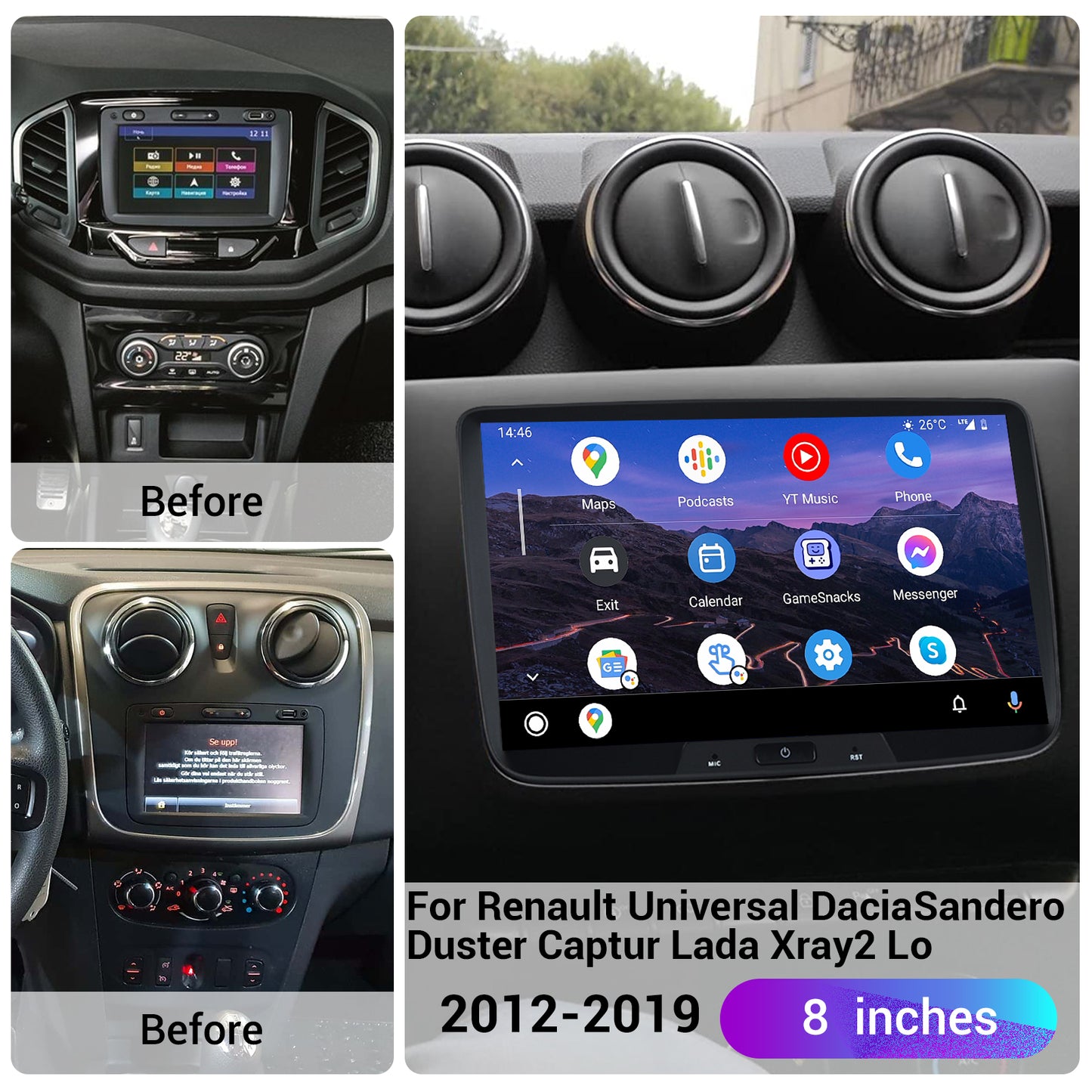 Roadanvi F10 PRO 8 "Android 10.0 Car Radio with Screen for Renault Duster Dacia Sandero Duster Captur Lada Xray 2 Logan 2 Auto Stereo Bluetooth Compatible with Android Auto Apple CarPlay
