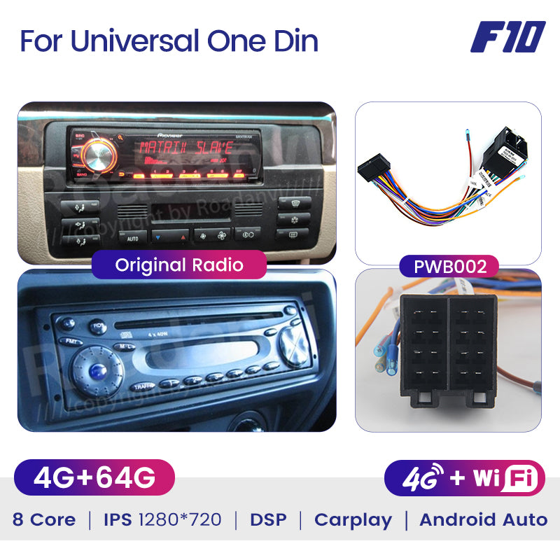 Roadanvi F10 For Single Din Universal Car Radio 10.2 inch Android Auto 4G RAM 64G ROM Detachable Touch screen Wifi Stereo