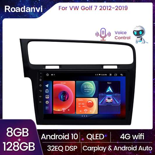 Roadanvi 10.2" 8G+128G HD Android Car Radio for VW Golf 7 2012 2013 2014 2015 2016 2017 2018 2019 Carplay Android Auto Car Stereo QLED Touchscreen 1280x720 Head Unit 5G WiFi GPS Navigation