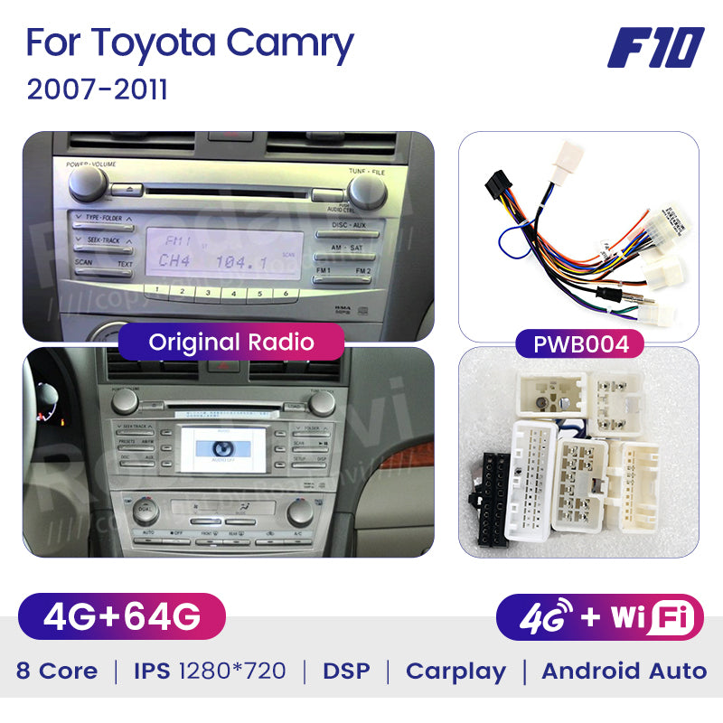 Roadanvi F10 For Toyota Camry 2007 2008 2009 2010 2011 Car Stereo 2.5D Touch Screen Apple Carplay 4G RAM TDA7851 GPS Navigation