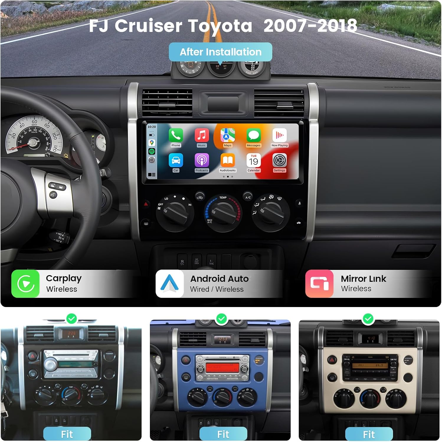 Roadanvi 12.3" X12 Head Unit for Toyota FJ Cruiser 2007-2018 Wireless CarPlay Andorid Auto Radio Bluetooth 2K Car Stereo QLED Touchscreen GPS Navigation Black