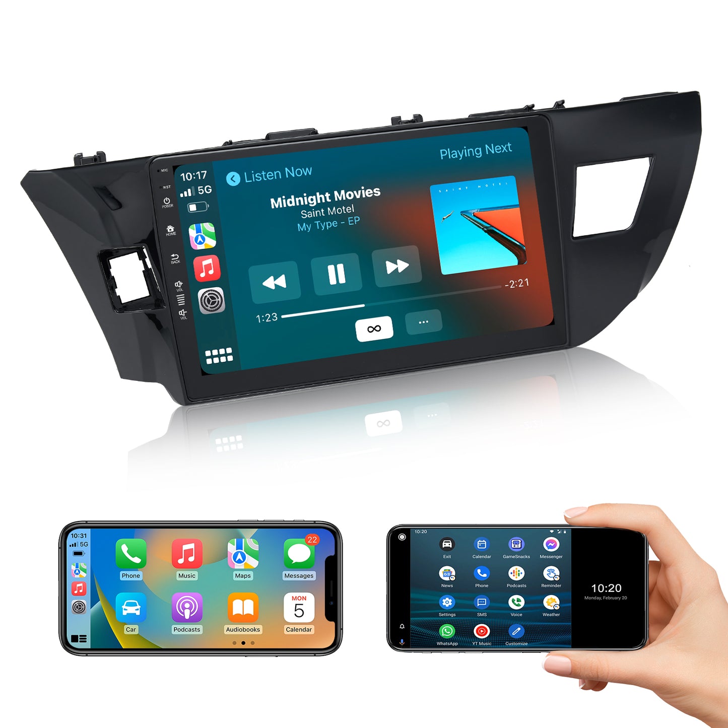 Roadanvi X12 10.2" Android 12 Car Stereo for Toyota Corolla 2014 2015 2016 Carplay Android Auto Car Radio WiFi+4G LTE 1280x720 QLED Touch Screen Head Unit Bluetooth 4GB+64GB GPS Navigation
