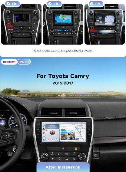 Roadanvi Android 14 6G+128G Car Radio for Toyota Camry 2015 2016 2017 Wireless Carplay Android Auto Car Stereo GPS Navigation WiFi 4G LTE 10.33" QLED Touch Screen Head Unit Bluetooth 5.2 DTS X14