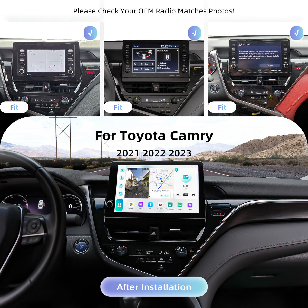 Roadanvi Android 14 6GB+128GB 11.6" Car Stereo for Toyota Camry 2021-2023 Wireless Carplay Android Auto Head Unit GPS Navigation QLED Screen with Knob,X14
