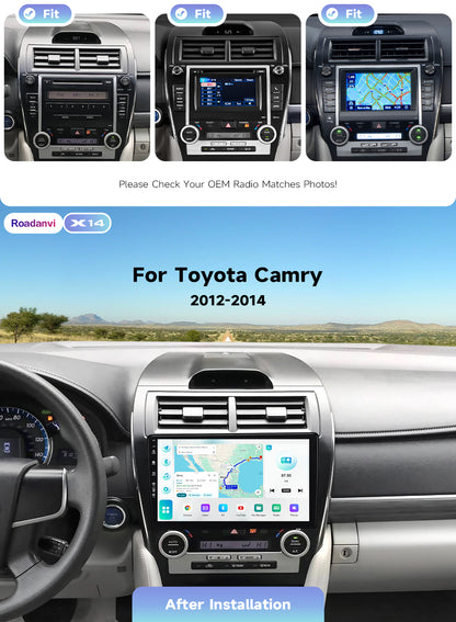 Roadanvi Android 14 6G+128G 10.2" Car Stereo for Toyota Camry 2012-2014 Wireless Carplay Android Auto Car Radio GPS Navigation Bluetooth 5.2 Head Unit WiFi 4G LTE 1280x720 QLED Touch Screen, X14