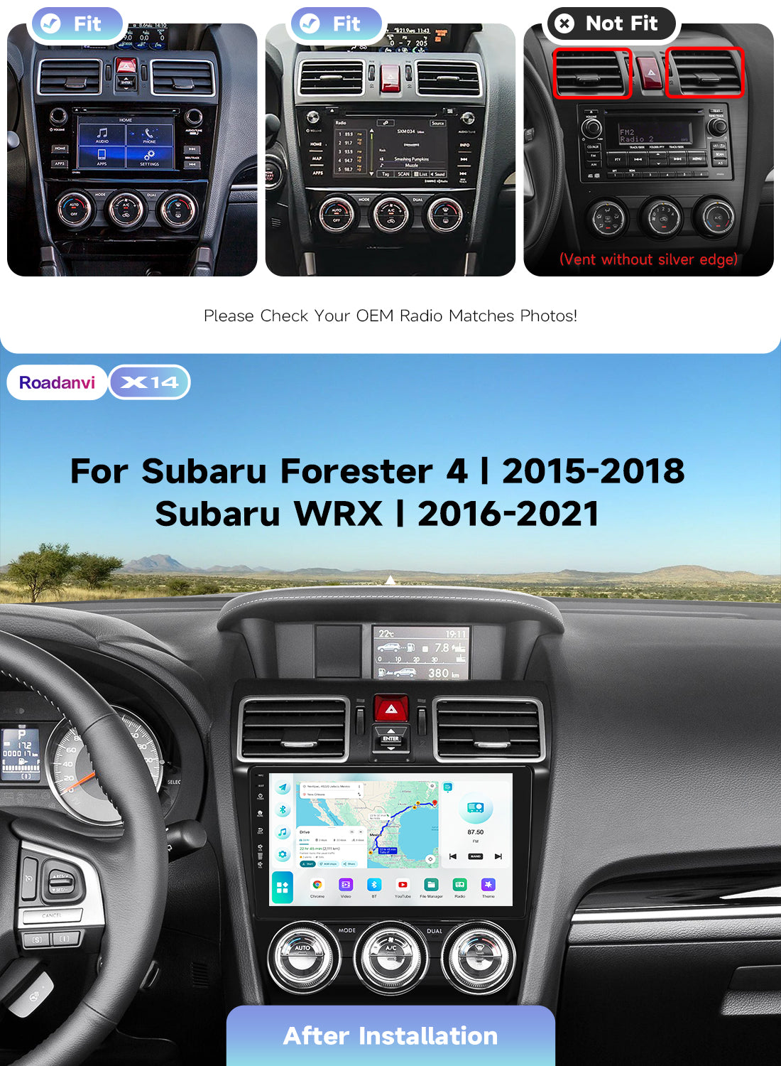 Roadanvi X14 6G+128G Car Stereo for 2015-2018 Subaru Forester 4 & 2016-2021 Subaru WRX Carplay & Android Auto Head Unit, WiFi & 4G LTE, Bluetooth 5.2, GPS Navigation 9" Touch Screen QLED 1280x720
