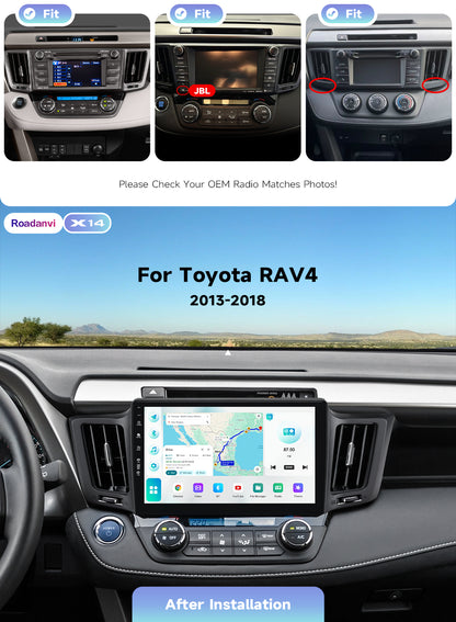 Roadanvi Android 14 10.2" Car Stereo for Toyota RAV4 2013-2018,Wireless Carplay, Android Auto, 6G RAM+128G ROM, Bluetooth 5.2, Head Unit GPS Navigation, QLED Touch Screen, WiFi, and 4G LTE,X14 Series