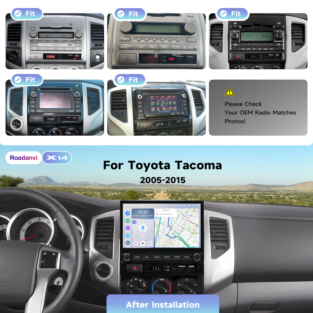 Roadanvi 10.2" Android 14 Car Stereo for 2nd Gen Toyota Tacoma 2005-2015, Wireless Apple CarPlay & Android Auto,6GB RAM 128GB ROM, 5G WiFi 4G LTE, QLED Touchscreen, GPS Navigation, Bluetooth 5.2