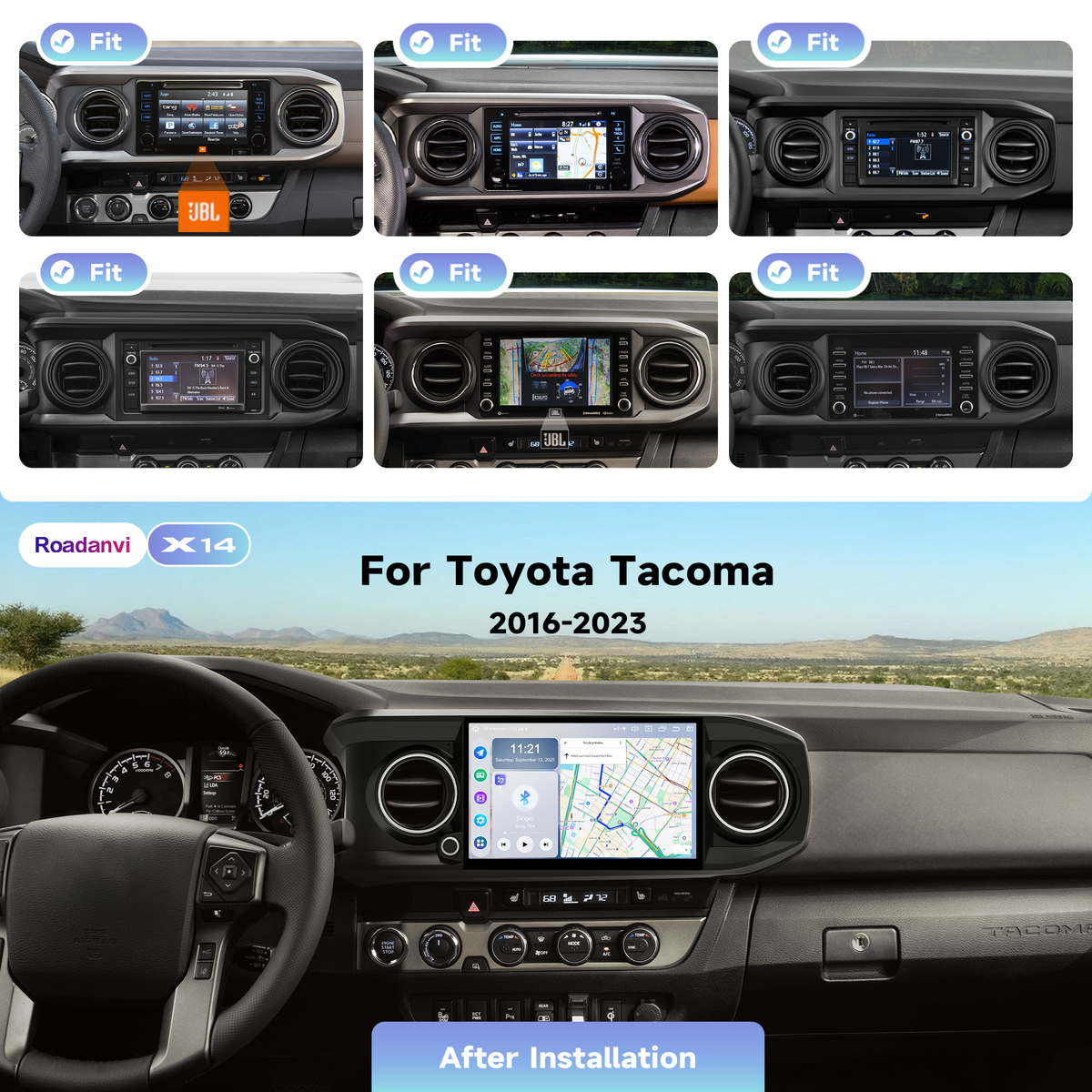 Roadanvi Android 14 11.6" Head Unit for Toyota Tacoma 2016-2023, Wireless CarPlay & Android Auto,6GB+128GB Gyro GPS Navigation, Car Radio,Plug and Play Stereo,knobs,X14 Series