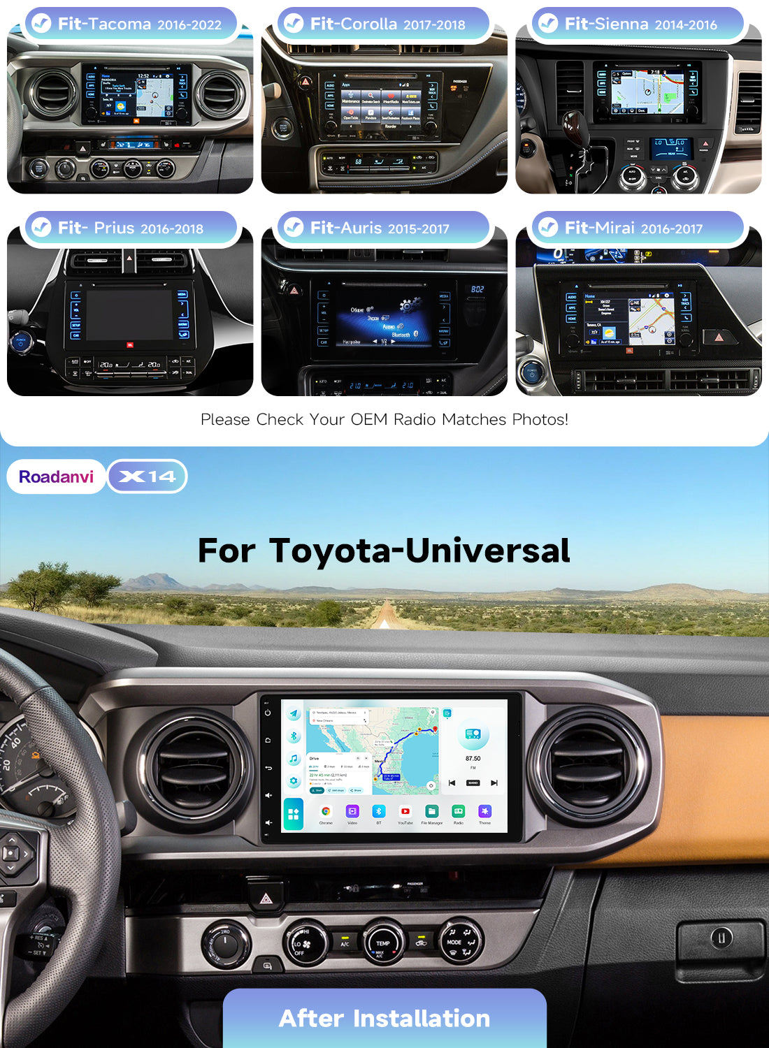 Roadanvi X14 9" Universal Toyota Car Radio for Tacoma 2016-2022, Corolla 2017-2018, Sienna 2014-2016