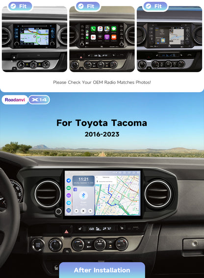 Roadanvi Android 14 11.6" Head Unit for Toyota Tacoma 2016-2023, Wireless CarPlay & Android Auto,6GB+128GB Gyro GPS Navigation, Car Radio,Plug and Play Stereo,knobs,X14 Series
