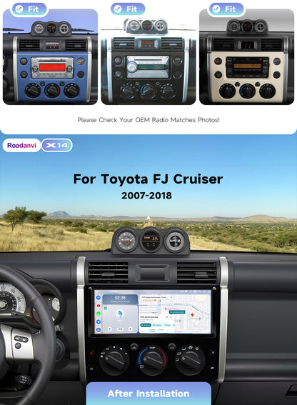 Roadanvi X14 12.3" Radio for Toyota FJ Cruiser 2007-2018,Wireless Apple Carplay Andorid Auto,6GB+128GB Head Unit Bluetooth 5.2 Car Stereo 2K QLED Touchscreen 1920x720 GPS Navigation,Black
