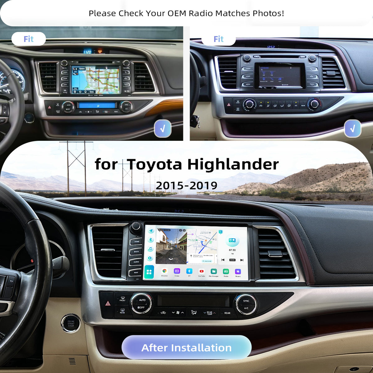 Roadanvi X14 6G+128G 10.2" Car Radio for Toyota Highlander 2015-2019 Wireless Carplay Android Auto Head Unit Car Stereo WiFi 4G LTE GPS Navigation 1280x720 QLED Touch Screen