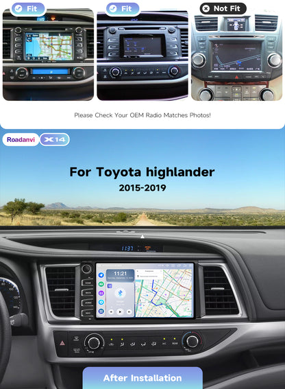 Roadanvi X14 6G+128G 10.2" Car Radio for Toyota Highlander 2015-2019 Wireless Carplay Android Auto Head Unit Car Stereo WiFi 4G LTE GPS Navigation 1280x720 QLED Touch Screen