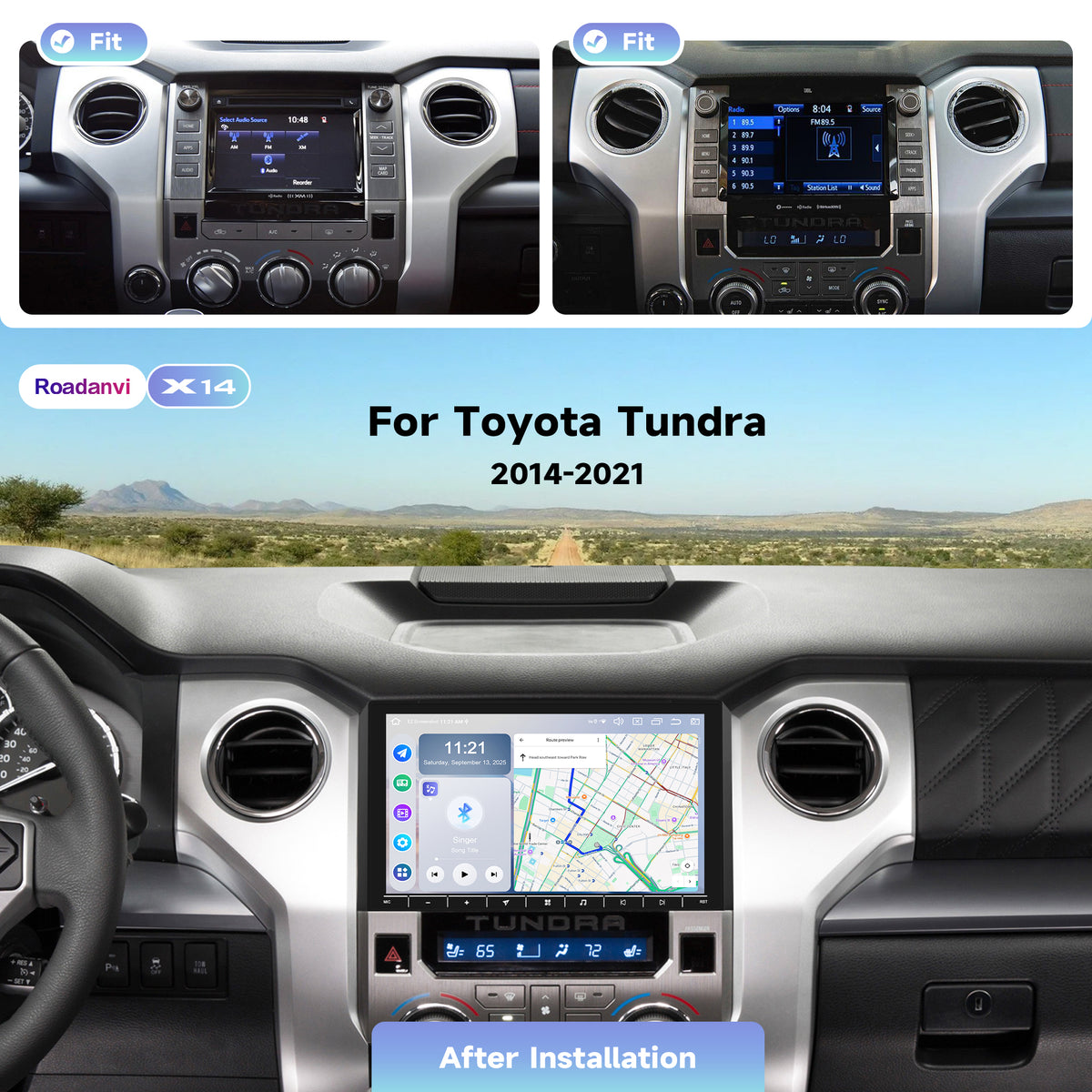Roadanvi Android 14 Car Stereo for Toyota Tundra 2014-2021, Wireless Apple CarPlay & Android Auto, 6GB RAM 128GB ROM, 5G WiFi/4G LTE, 10.2" QLED Touchscreen Radio, Bluetooth 5.2, X14 GPS Navigation