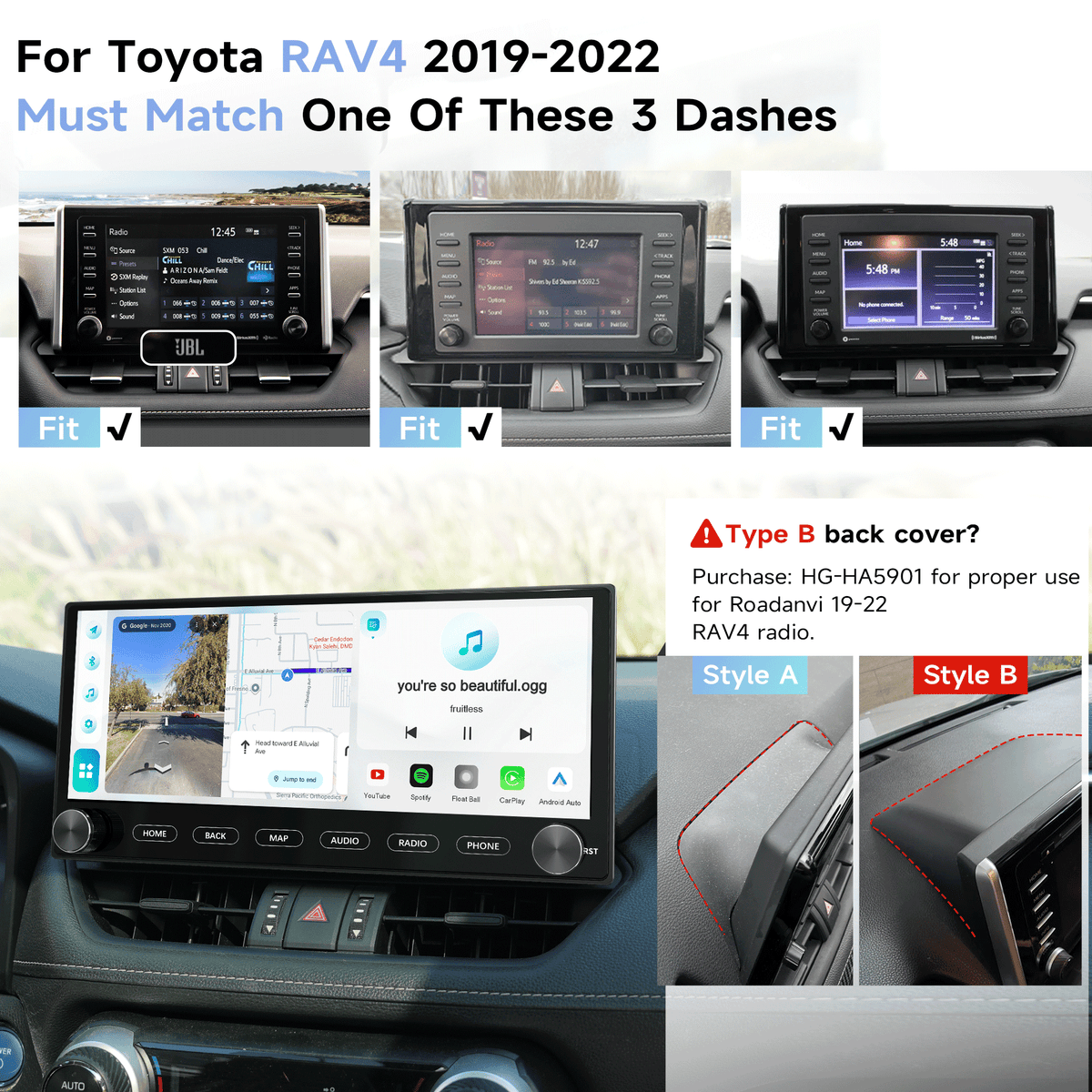 Roadanvi X14 12.3" 6G+128G Car Stereo for Toyota RAV4 2019-2022 Wireless Apple Carplay Android Auto Car Radio Bluetooth5.2 Android 14 Head Unit QLED Touch Screen 1920x720 GPS Navigation with knobs