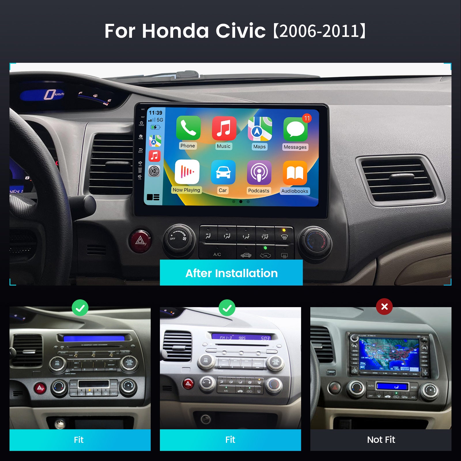 Roadanvi X12 Car Radio for Honda Civic 2007-2011 Android 12 Navigation 10.2" Touch Screen WiFi Wireless CarPlay GPS 8G+128G