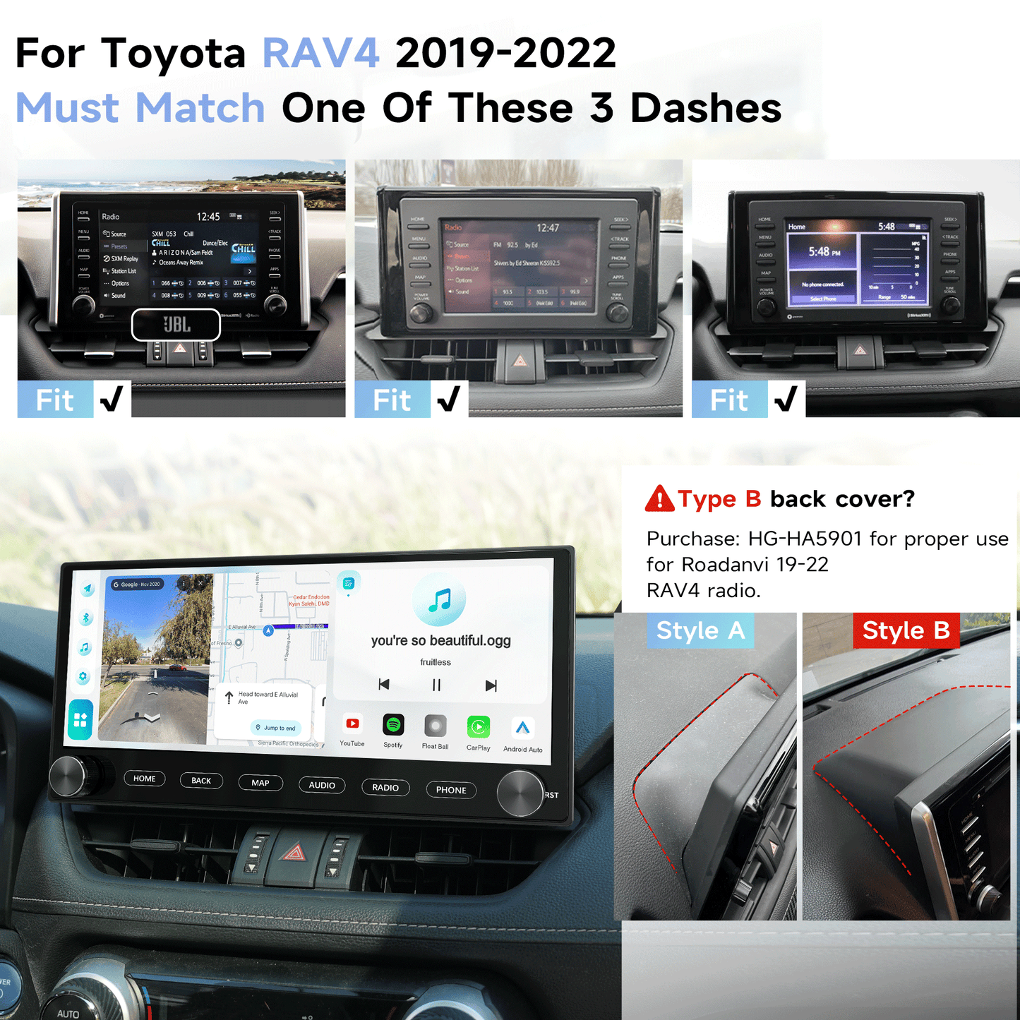 Roadanvi X14 12.3" 6G+128G Car Stereo for Toyota RAV4 2019-2022 Wireless Apple Carplay Android Auto Car Radio Bluetooth5.2 Android 14 Head Unit QLED Touch Screen 1920x720 GPS Navigation with knobs
