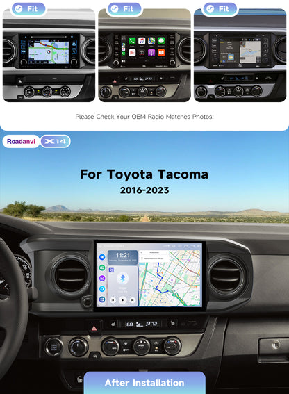 Roadanvi Android 14 11.6" Head Unit for Toyota Tacoma 2016-2023, Wireless CarPlay & Android Auto,6GB+128GB Gyro GPS Navigation, Car Radio,Plug and Play Stereo,knobs,X14 Series