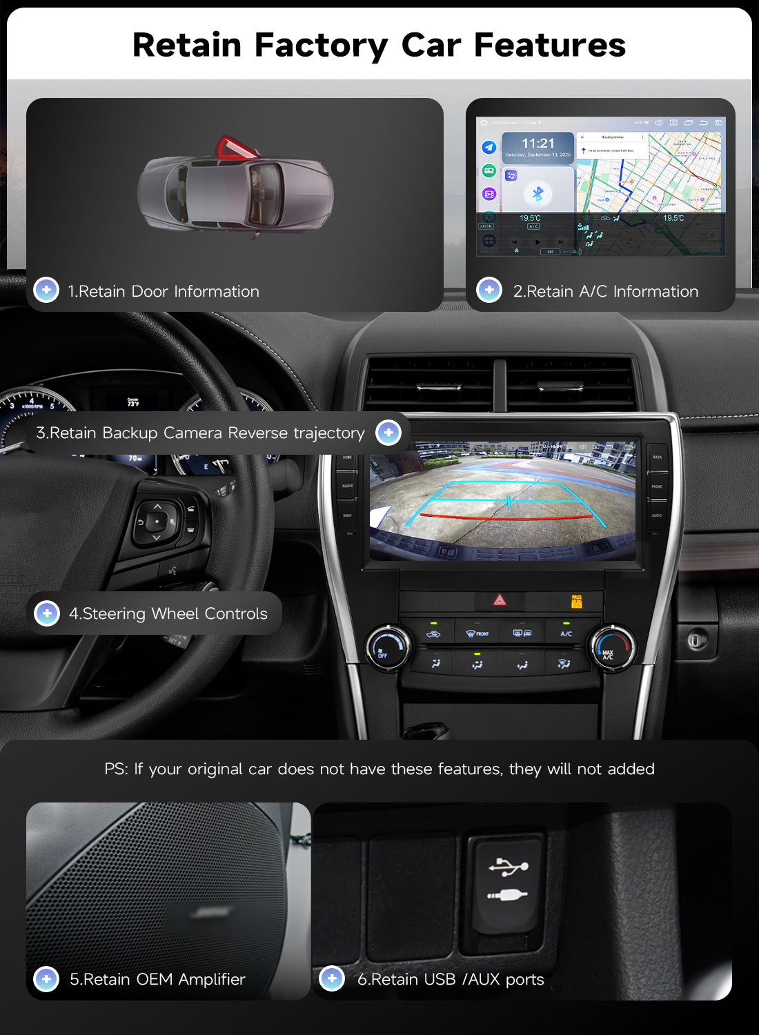 Roadanvi Android 14 6G+128G Car Radio for Toyota Camry 2015 2016 2017 Wireless Carplay Android Auto Car Stereo GPS Navigation WiFi 4G LTE 10.33" QLED Touch Screen Head Unit Bluetooth 5.2 DTS X14