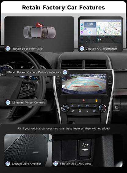 Roadanvi Android 14 6G+128G Car Radio for Toyota Camry 2015 2016 2017 Wireless Carplay Android Auto Car Stereo GPS Navigation WiFi 4G LTE 10.33" QLED Touch Screen Head Unit Bluetooth 5.2 DTS X14