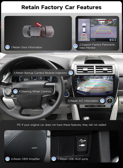 Roadanvi Android 14 6G+128G 10.2" Car Stereo for Toyota Camry 2012-2014 Wireless Carplay Android Auto Car Radio GPS Navigation Bluetooth 5.2 Head Unit WiFi 4G LTE 1280x720 QLED Touch Screen, X14