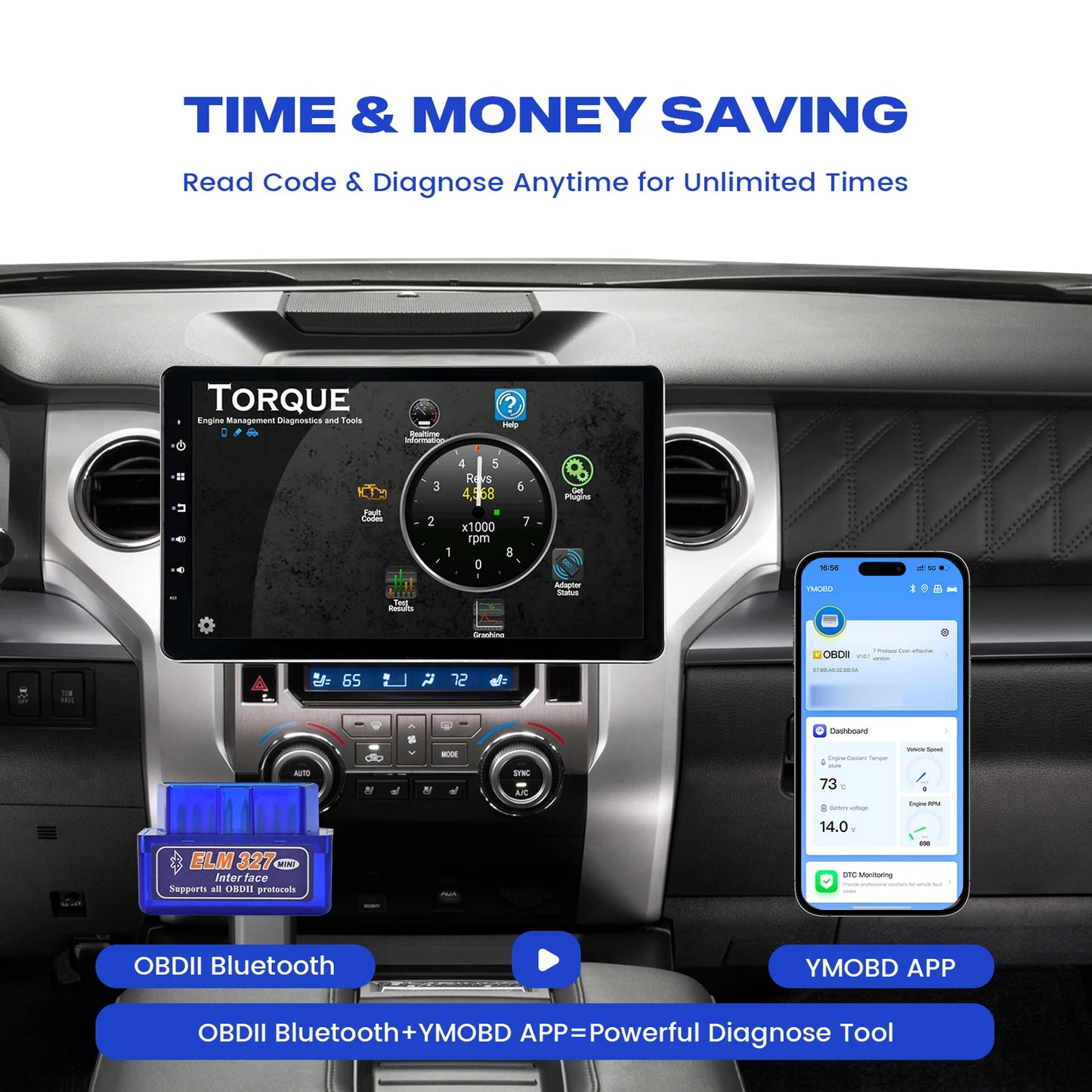 Roadanvi OBD2 Car Automotive Diagnostic Scanner Save & Share Reports Torque app Plug into Car Directly Car Diagnostic Scanner Tool Accessory