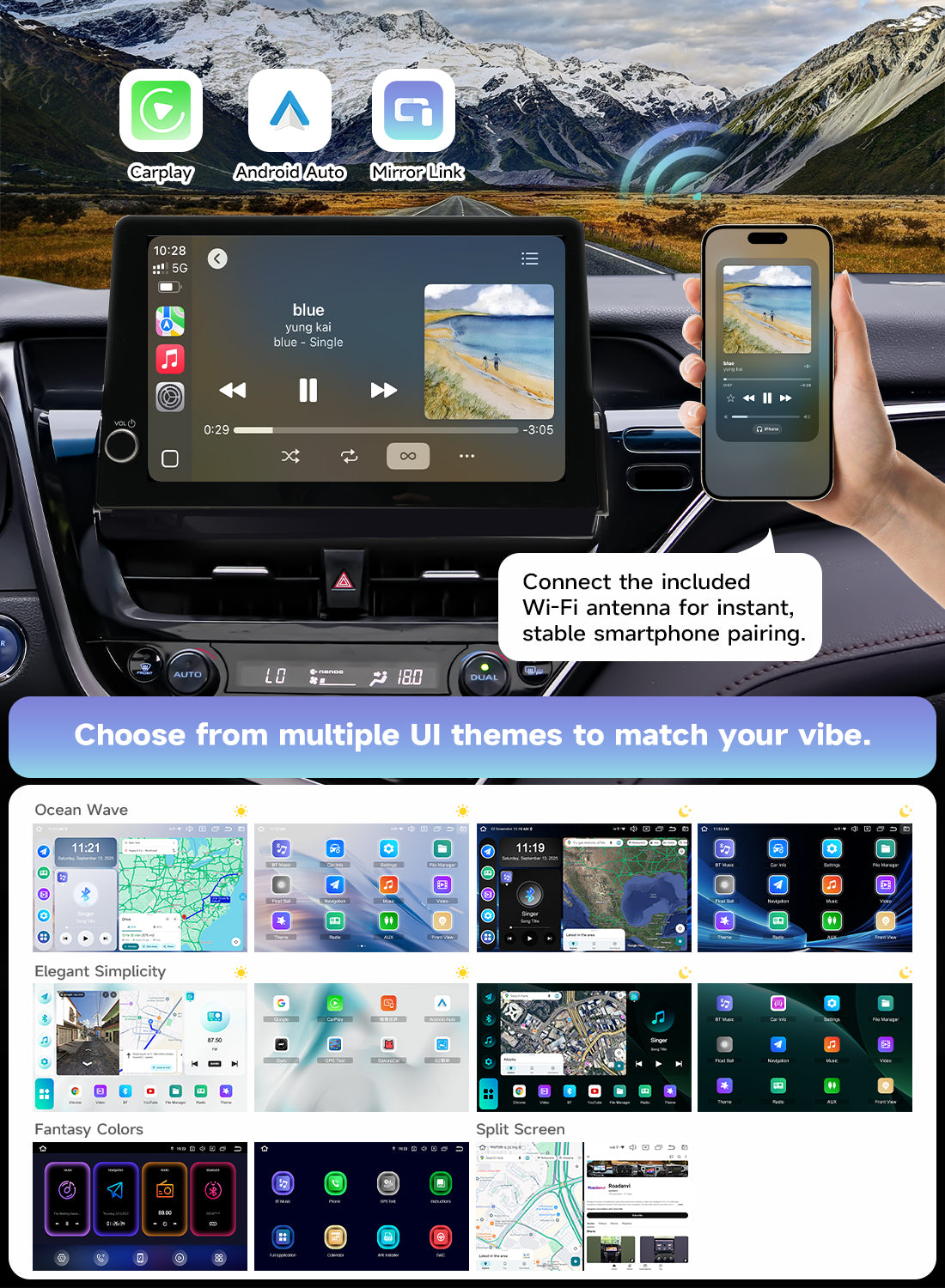 Roadanvi Android 14 6GB+128GB 11.6" Car Stereo for Toyota Camry 2021-2023 Wireless Carplay Android Auto Head Unit GPS Navigation QLED Screen with Knob,X14