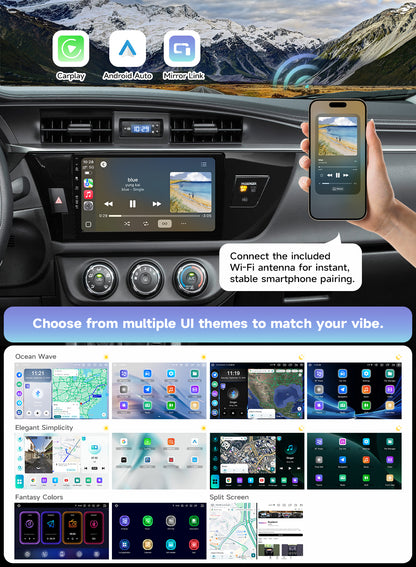 Roadanvi Android 14 6GB+128GB 10.2" Head Unit for Toyota Corolla 2014-2016 Carplay Android Auto Car Radio Bluetooth5.2 WiFi+4G LTE 1280x720 QLED Touch Screen Car Stereo GPS Navigation X14 Series