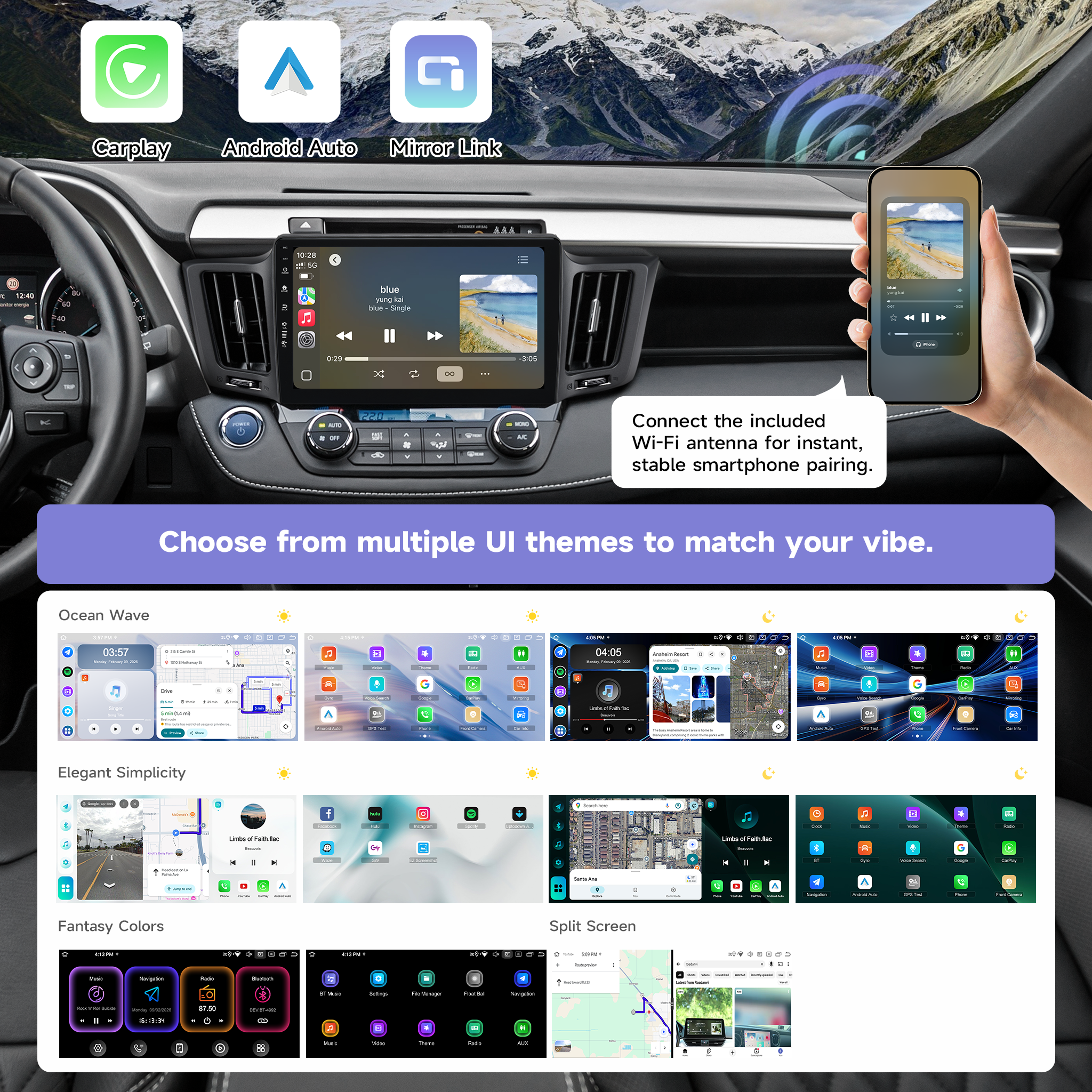 Roadanvi Android 14 10.2" Car Stereo for Toyota RAV4 2013-2018,Wireless Carplay, Android Auto, 6G RAM+128G ROM, Bluetooth 5.2, Head Unit GPS Navigation, QLED Touch Screen, WiFi, and 4G LTE,X14 Series