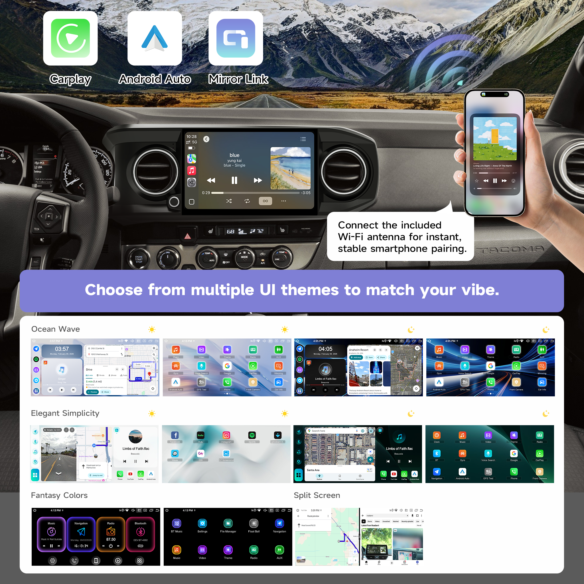 Roadanvi Android 14 11.6" Head Unit for Toyota Tacoma 2016-2023, Wireless CarPlay & Android Auto,6GB+128GB Gyro GPS Navigation, Car Radio,Plug and Play Stereo,knobs,X14 Series
