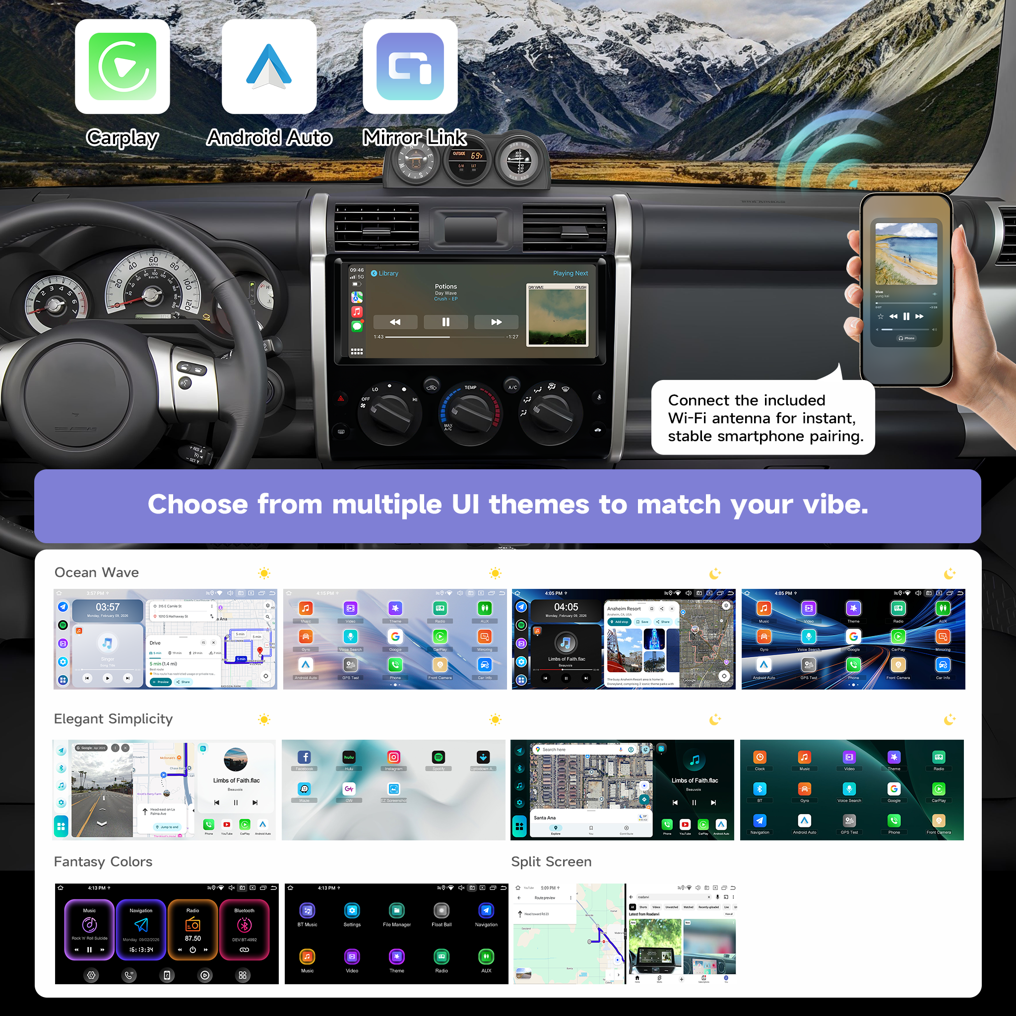 Roadanvi X14 12.3" Radio for Toyota FJ Cruiser 2007-2018,Wireless Apple Carplay Andorid Auto,6GB+128GB Head Unit Bluetooth 5.2 Car Stereo 2K QLED Touchscreen 1920x720 GPS Navigation,Black