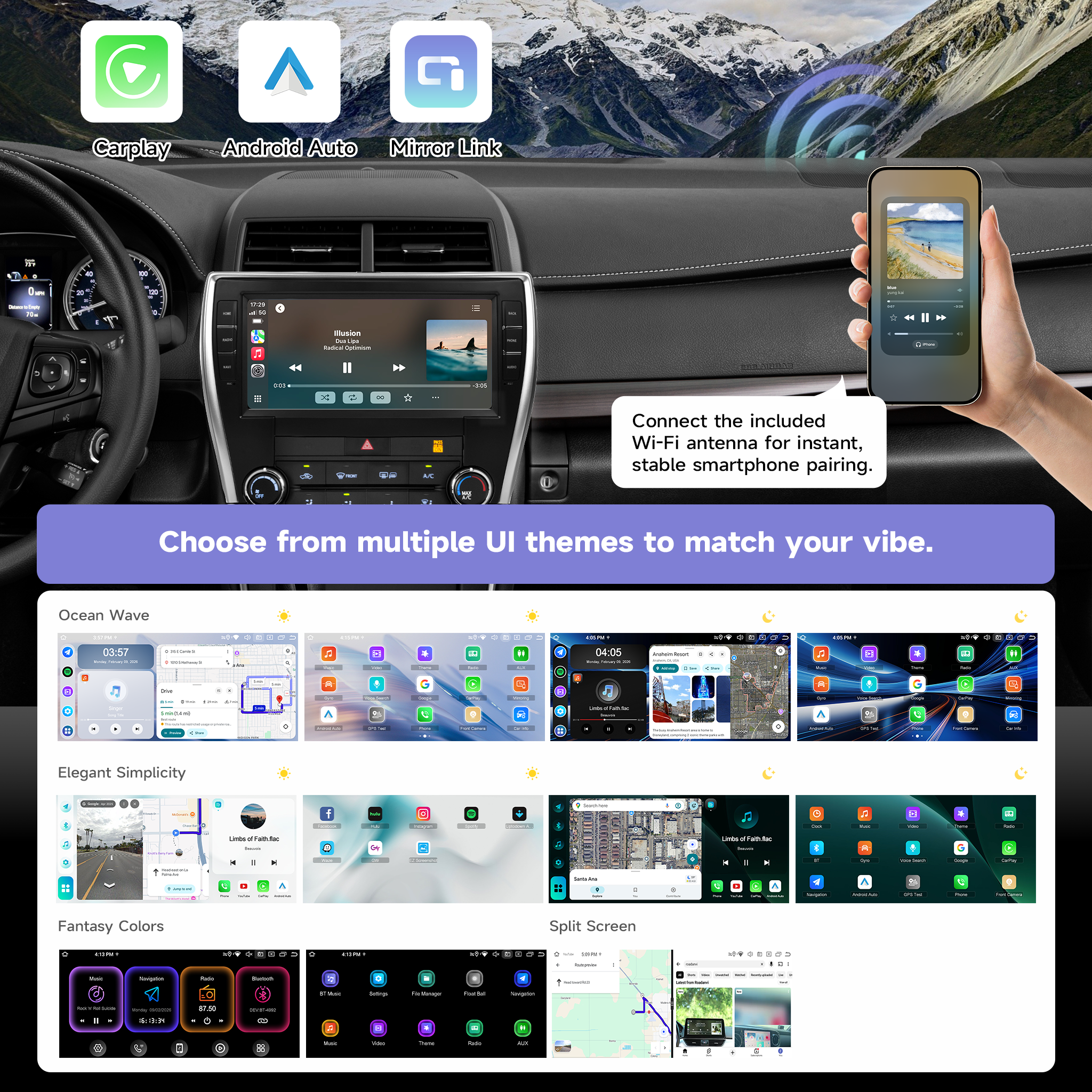 Roadanvi Android 14 6G+128G Car Radio for Toyota Camry 2015 2016 2017 Wireless Carplay Android Auto Car Stereo GPS Navigation WiFi 4G LTE 10.33" QLED Touch Screen Head Unit Bluetooth 5.2 DTS X14